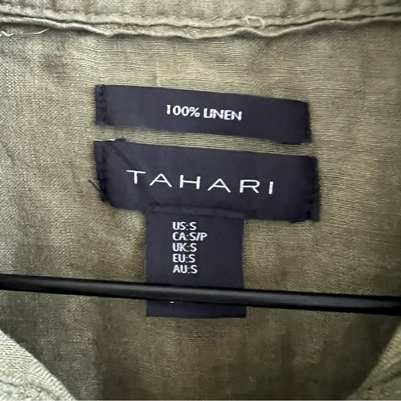 Tahari 100% Linen Lagenlook Green Top Blouse Shirt Button Front Small - Picture 5 of 5
